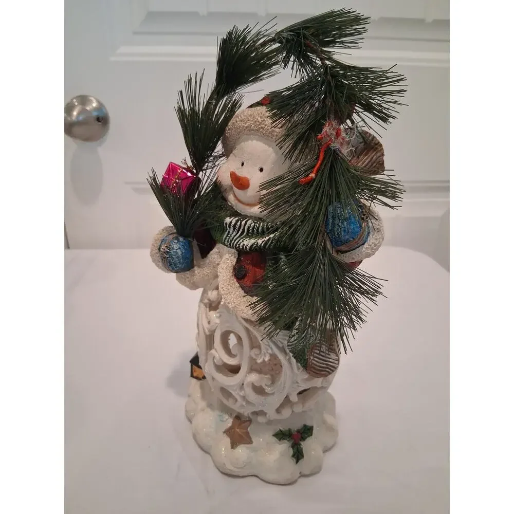 Light Up Resin Snowman Figurine Christmas Luminary Holiday Scrollwork Decoration